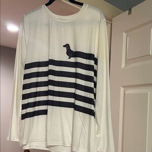 White and Black Striped Long Sleeve Shirt